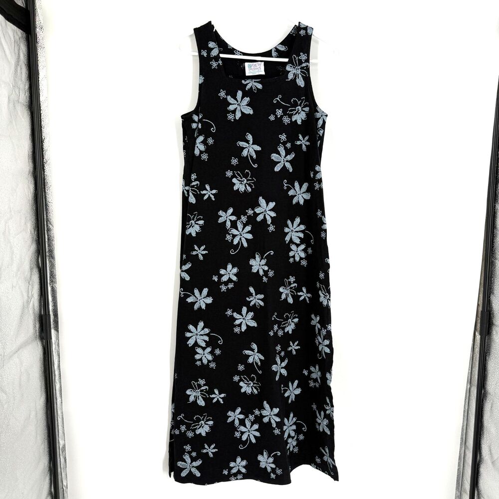 Vintage Fresh Produce Blue Long Maxi Beach Dress Women Cotton Resort Size S